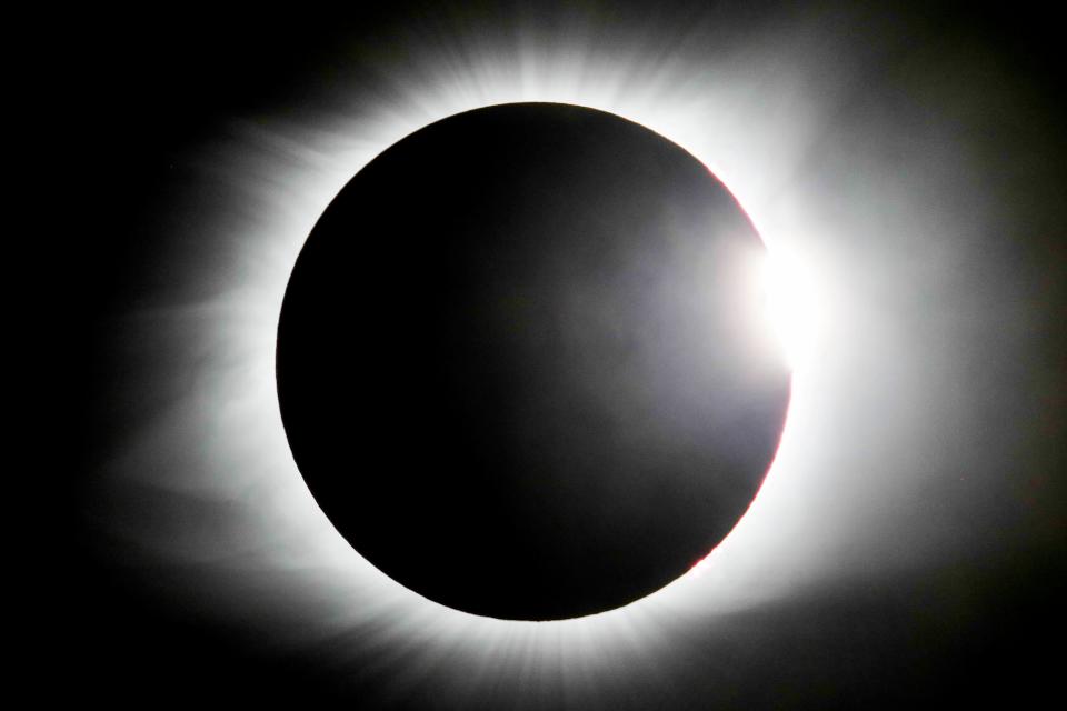 The diamond ring effect is displayed during totality of the solar eclipse in Hopkinsville, Ky. on Aug. 21, 2017. 