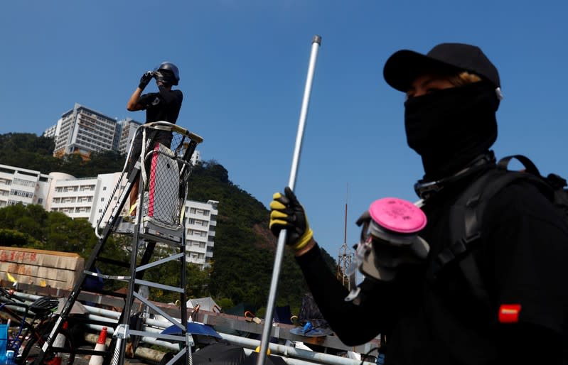 Anti-government protesters gather at the Chinese University of Hong Kong campus in Hong Kong