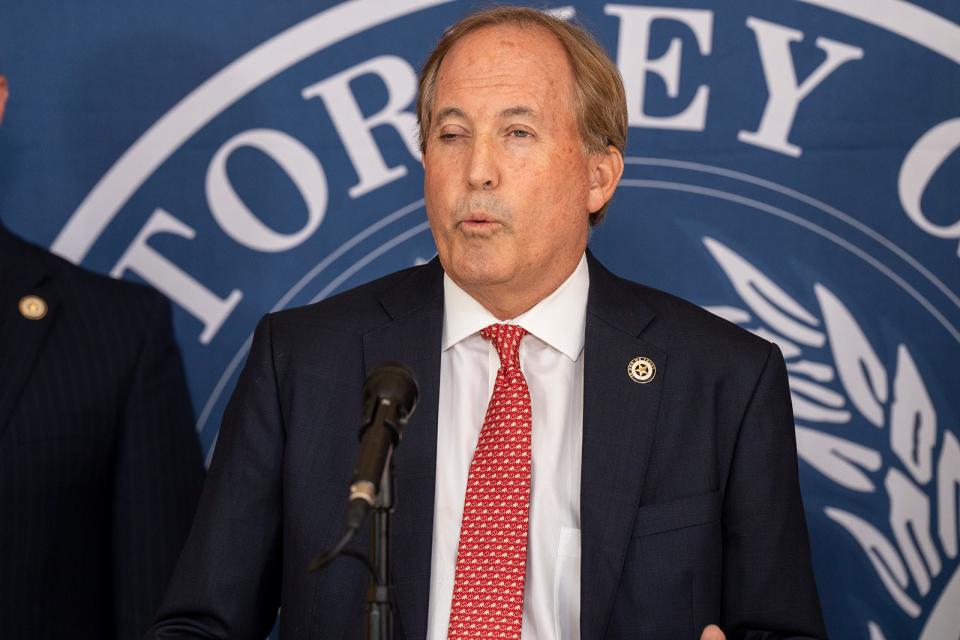 Texas Attorney General Ken Paxton speaks during a press conference on a statewide effort to combat opioids among high schoolers at the William P. Clements State Office Building on Wednesday, Oct. 12, 2022. 