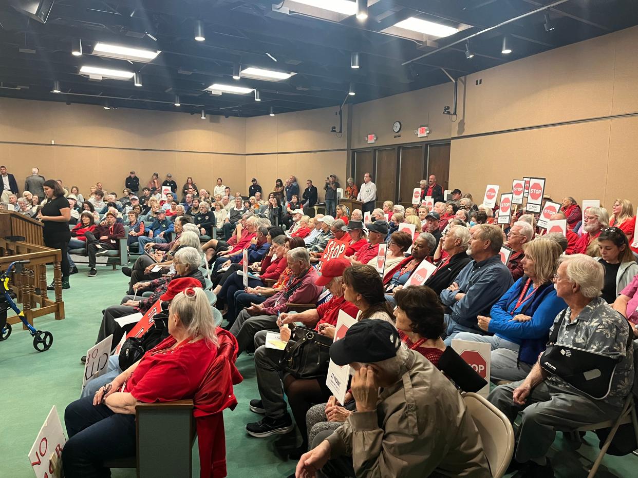 Residents fill the Camarillo Council Chambers to speak out in favor and opposition of a planned housing project in Camarillo Springs on Oct. 25.