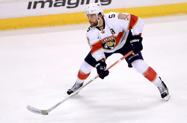 SUNRISE, FL – FEBRUARY 09: Aaron Ekblad #5 of the Florida Panthers carries the puck during a game against the Los Angeles Kings at BB&T Center on February 9, 2017 in Sunrise, Florida. (Photo by Mike Ehrmann/Getty Images)