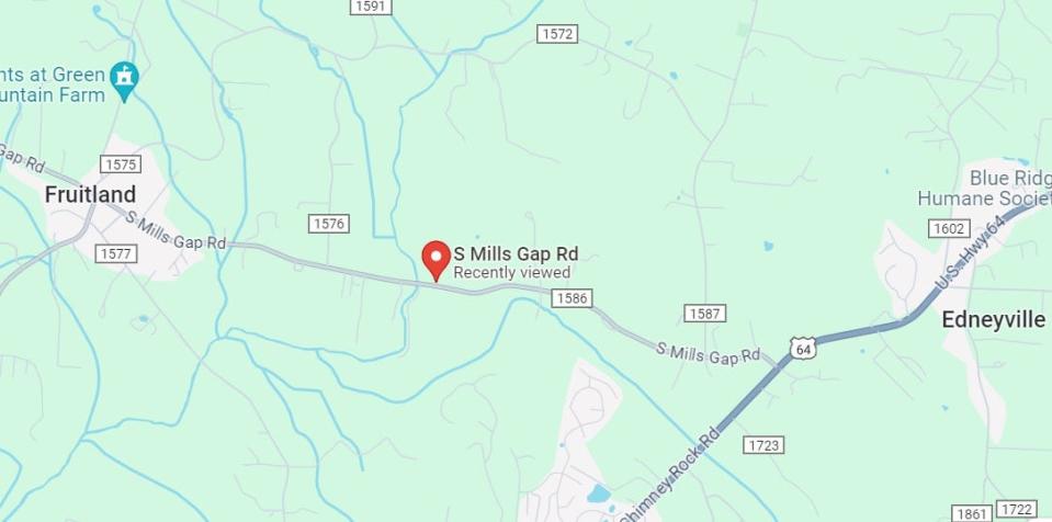 This map on Google Maps shows the location of the South Mills Gap Road bridge that will be closed indefinitely due to flood damage.