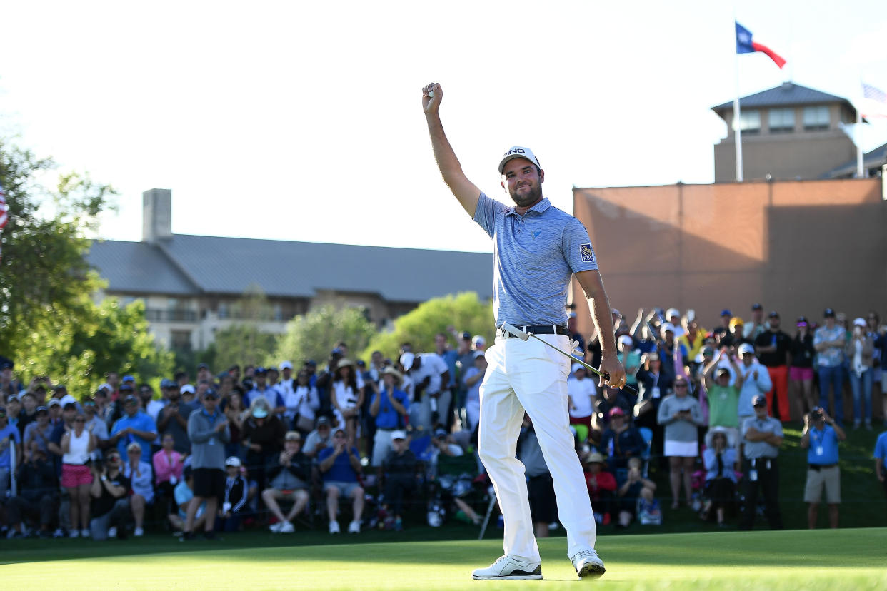 Corey Conners celebrates after winning his first PGA tournament. (Photo: Stacy Revere via Getty Images)