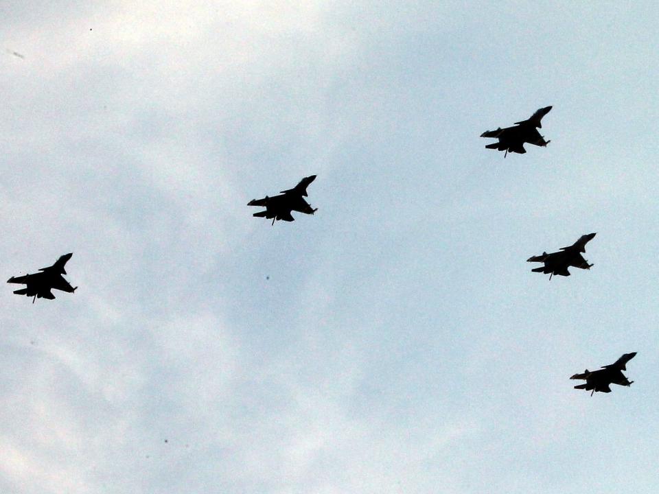 J-15 jet fighter is displayed at the military parade for the Commemorations of the 70th Anniversary of the Victory of the Chinese People's War of Resistance Against Japanese Aggression and the World Anti-Fascist War is held at Tiananmen Square in Beijing.