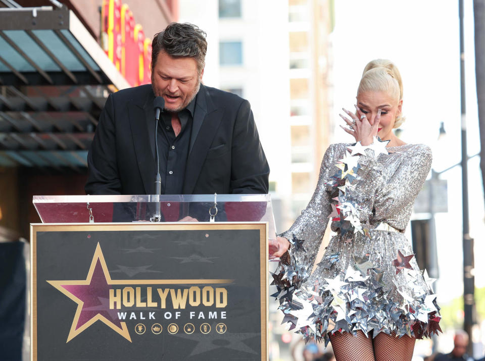 Blake Shelton praises Gwen Stefani during his speech at her Hollywood Walk of Fame ceremony (Christopher Polk / Variety via Getty Images)