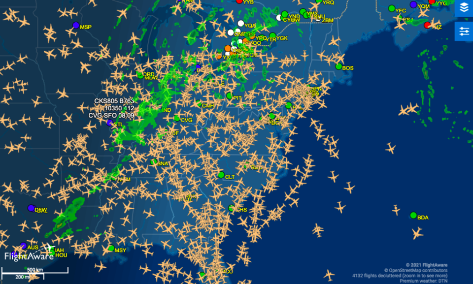 Flights over the US east coast on Thanksgiving (FlightAware)