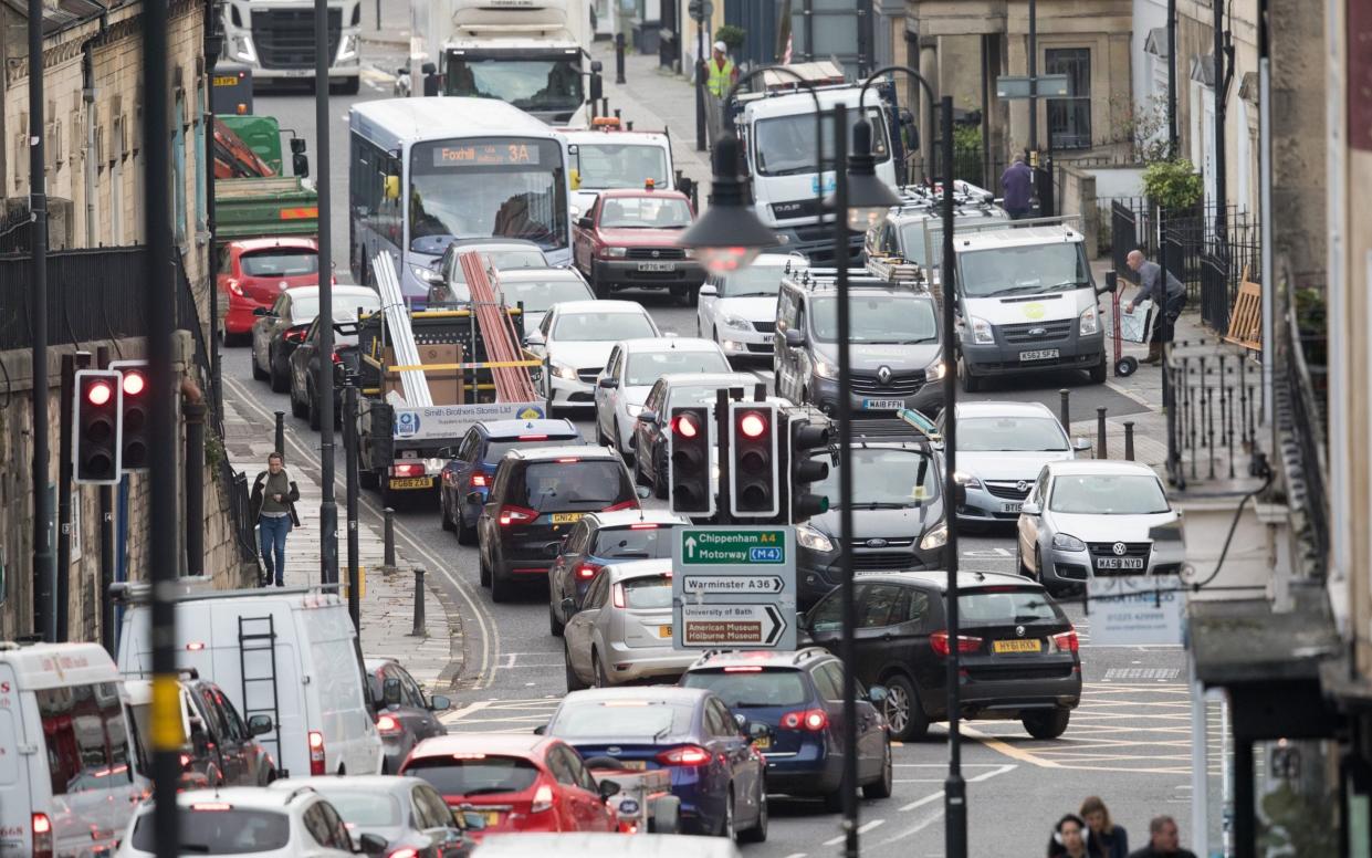 Traffic congestion as vehicles pass along the London Road during the morning rush-hour in Bath