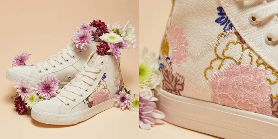 古典細緻的刺繡工藝將花朵活靈活現地綻放在經典鞋款【Shooter帆布鞋】的鞋面
