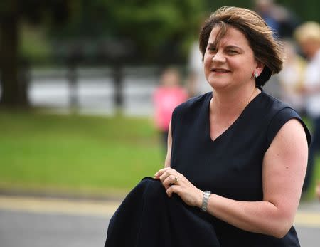 Arlene Foster, the leader of the Democratic Unionist Party (DUP) arrives for an event with Britain's Prime Minister Theresa May in St Belleek, in Fermanagh, Northern Ireland, July 19, 2018. REUTERS/Clodagh Kilcoyne