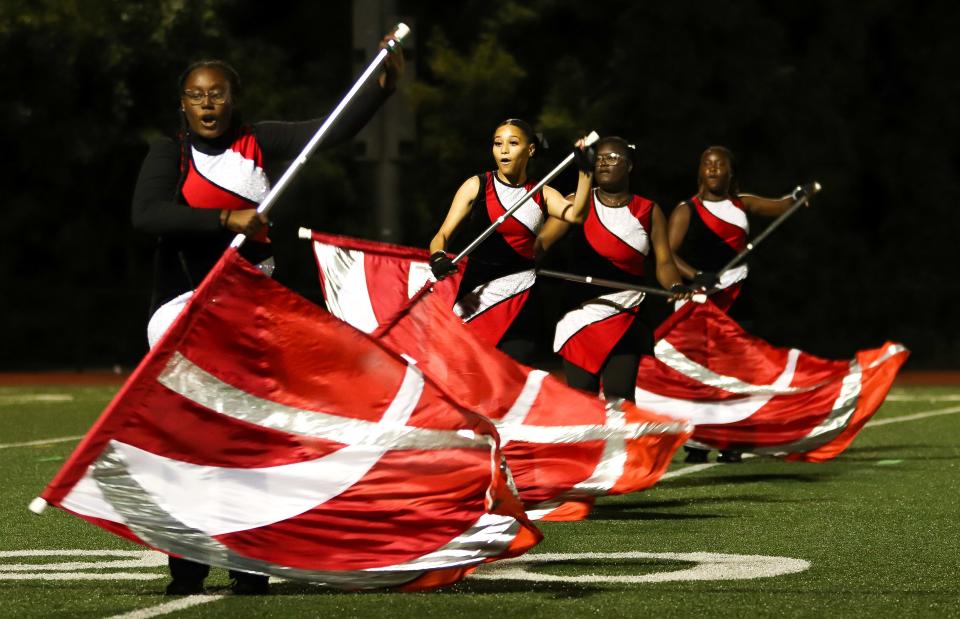 The Brockton High marching band performed at halftime of a game against Franklin on Friday, September 16, 2022. The Boxers lost, 37-6.