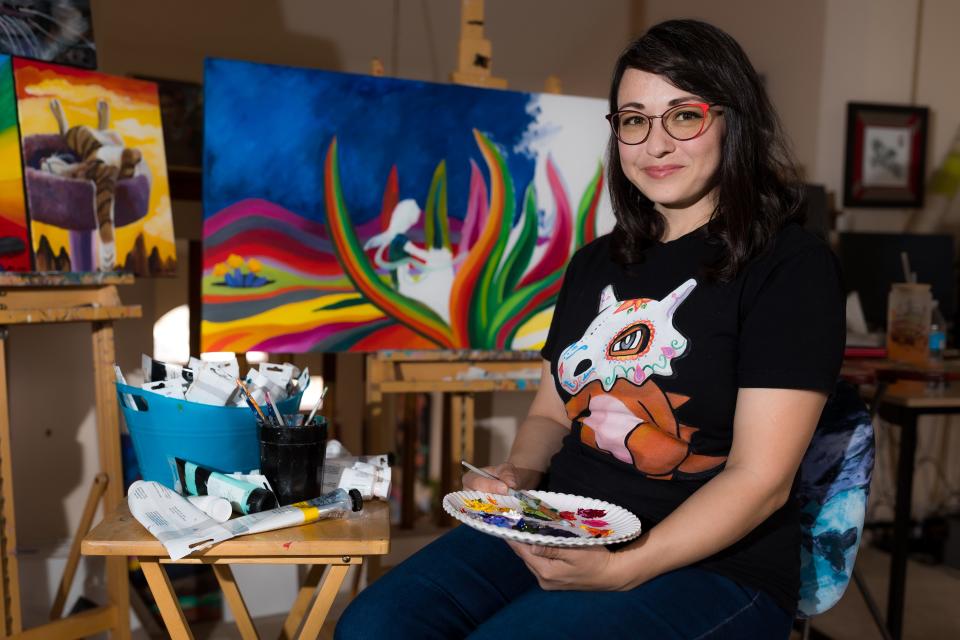 El Paso artist Blanca Estrada poses for a photo in her home studio in El Paso on Thursday, March 22, 2023.