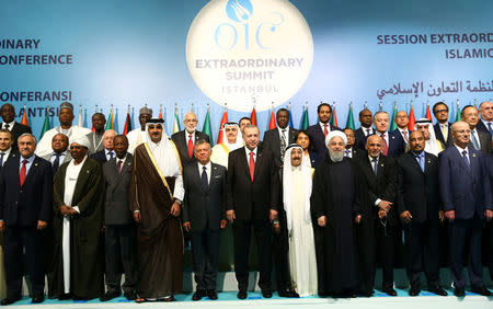 Leaders and representatives of the Organisation of Islamic Cooperation (OIC) member states pose for a group photo during an extraordinary meeting in Istanbul, Turkey May 18, 2018. Kayhan Ozer/Presidential Palace/Handout via REUTERS