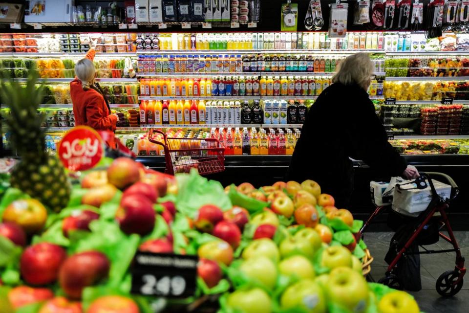 PHOTO: People shop in a supermarket in New York, Jan. 27, 2024.  (Charly Triballeau/AFP via Getty Images)