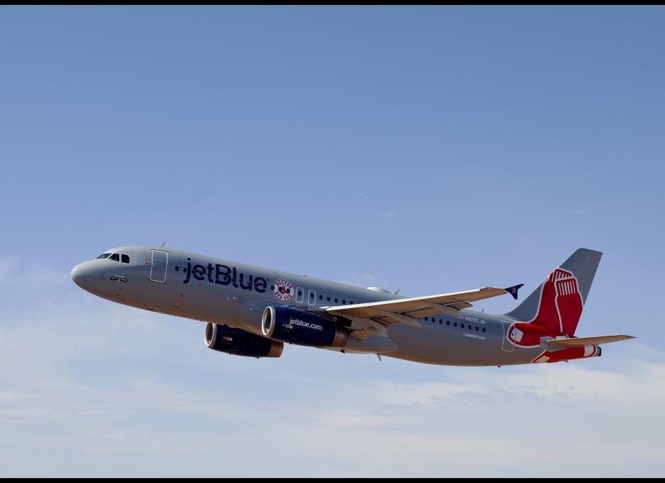 The official airline of the Boston Red Sox painted an Airbus A320 to match the team's grey road uniforms.     Mark Greenberg/JetBlue Airways