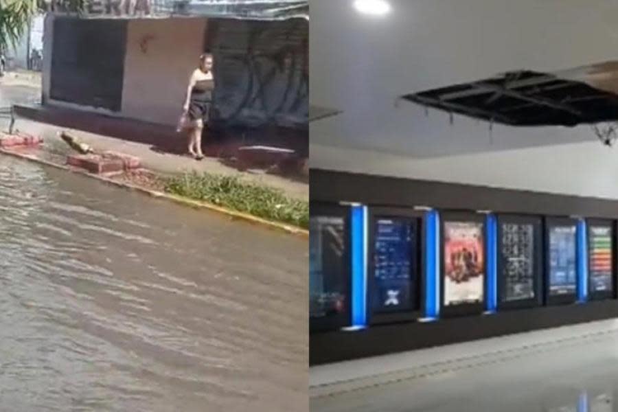 Tormenta derriba techo de Cinépolis e inunda la plaza donde se encontraba