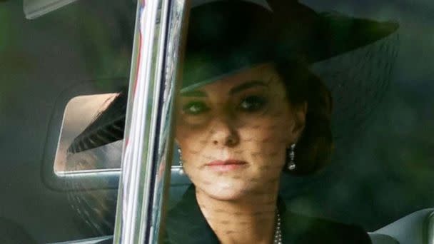 PHOTO: Catherine, Princess of Wales is seen travelling in a car, on the day of the state funeral and burial of Britain's Queen Elizabeth, in London, Sept. 19, 2022  (Peter Cziborra/Reuters)