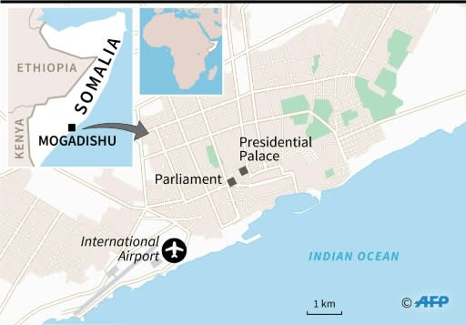 Map of Somalia's capital Mogadishu locating the parliament, near where a large explosion occurred Wednesday