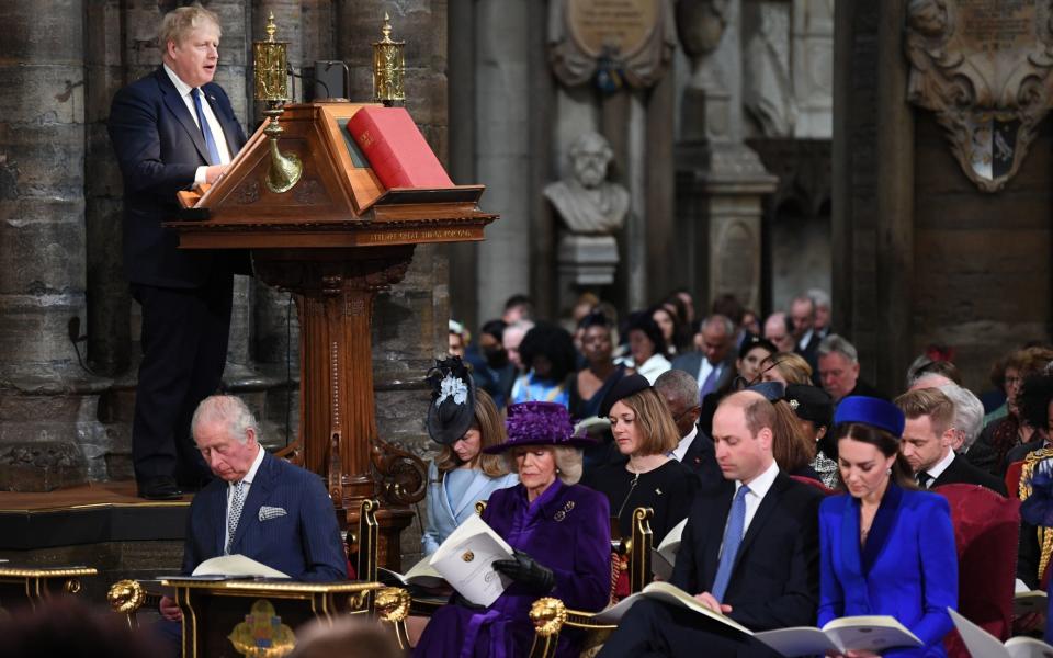 Prime Minister Boris Johnson speaks during the Commonwealth Service - Daniel Leal/PA