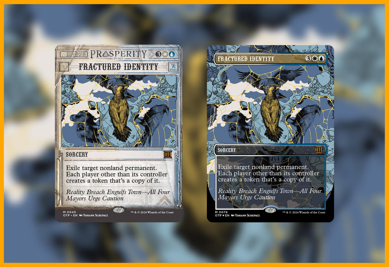 Breaking News treatment on the left, raised foil eclipse treatment on the right. (Image: Wizards of the Coast)