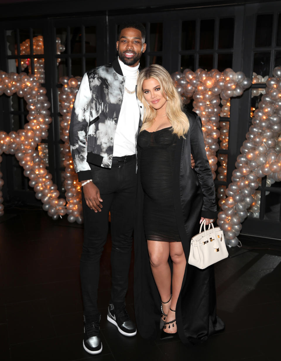 Tristan Thompson and Khloé Kardashian appear at Tristan Thompson's birthday event on March 10, 2018