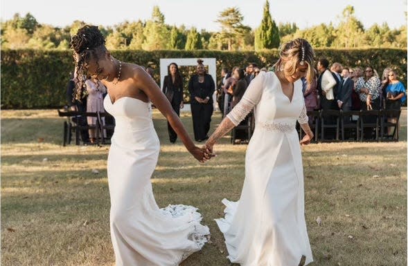 Renee and Hennah Sekander are married October 8, 2023, at Shelby Farms in Memphis.