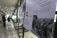 A photo showing Chinese soldiers captured by U.S. Marines during the Korean War is displayed at the Korea War Memorial Museum in Seoul, South Korea, Friday, Oct. 23, 2020. Chinese leader Xi Jinping condemned "unilateralism, protectionism and extreme egoism" in a jab at the United States made during a rally Friday to mark the 70th anniversary of China's entry into the 1950-53 Korean War. (AP Photo/Ahn Young-joon)