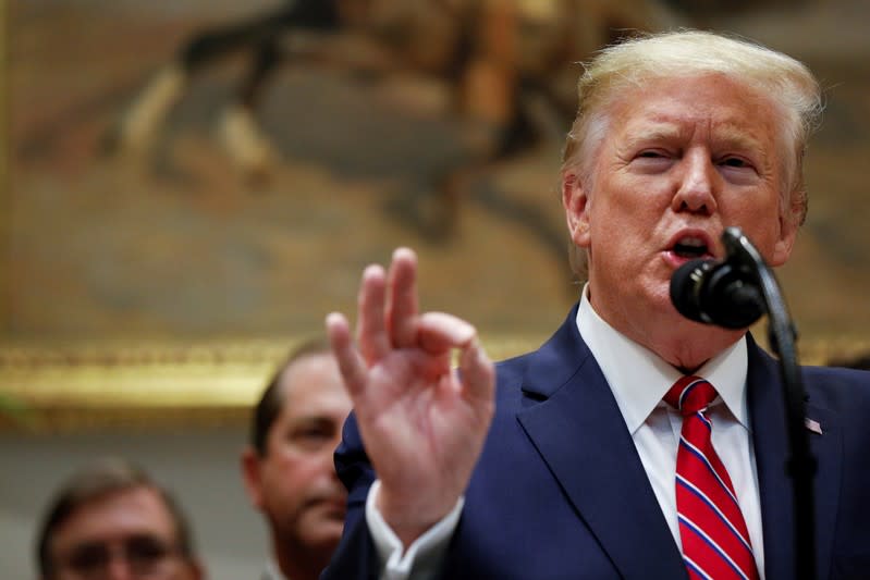 FILE PHOTO: U.S. President Donald Trump delivers remarks on honesty and transparency in healthcare prices inside the Roosevelt Room at the White House in Washington