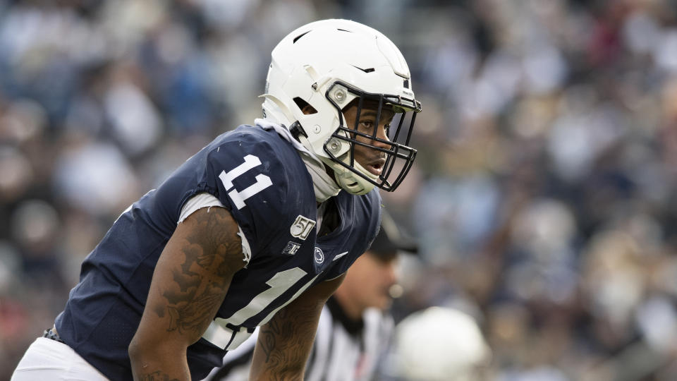 Penn State linebacker Micah Parsons (11) in action against Rutgers during an NCAA college football game in State College, Pa., on Saturday, Nov. 30, 2019. (AP Photo/Barry Reeger)