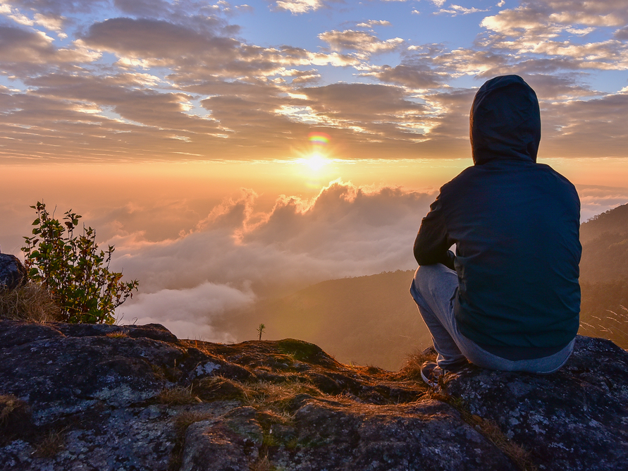 hiker sunset hiking outdoors sunrise nature