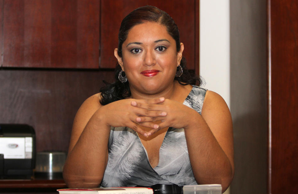 In this Aug. 12, 2013 photo, marketing executive Ana Falcon poses for a photo in Monterrey, Mexico. Falcon is working to set up a Lean In circle, or small empowerment group for working women. The circles are inspired by Facebook COO Sheryl Sandberg’s book “Lean In,” a manifesto for women in the workplace. Sandberg says that since the book was launched in March, more than 7,000 such circles have been formed, in all 50 states and in 50 countries. (AP Photo/Alfredo Lopez)