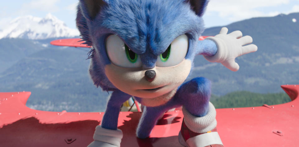 Sonic (Ben Schwartz) in SONIC THE HEDGEHOG 2 from Paramount Pictures and Sega. Photo Credit: Courtesy Paramount Pictures and Sega of America.