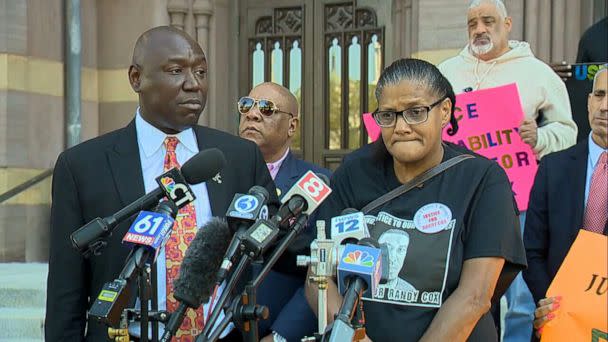 PHOTO: Ben Crump and Doreen Coleman, the mother of Randy Cox, are shown at a press conference announcing the lawsuit, on Sept. 27, 2022, in New Haven, Conn. (WTNH)
