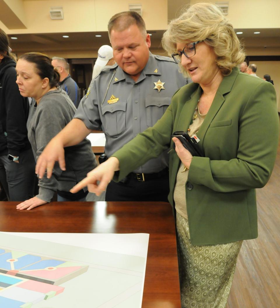 In this file photo, Saline County Sheriff Roger Soldan discusses one of the Saline County Jail plans with Kathy Mosher, former executive director of the Central Kansas Mental Health Center.