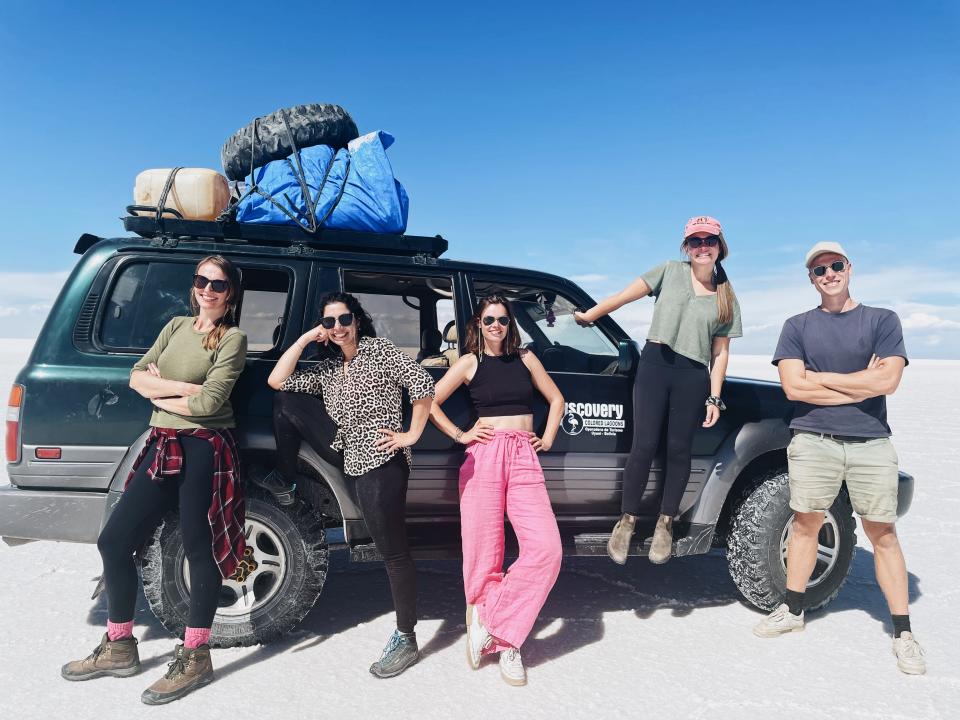 nicole jordan with friends at salt flats in bolivia