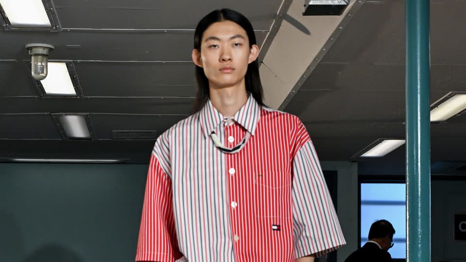 Tommy Hilfiger’s latest collection was a new take on nautical prep, with oversized and slouchy silhouettes. - Giovanni Giannoni/WWD/Getty Images