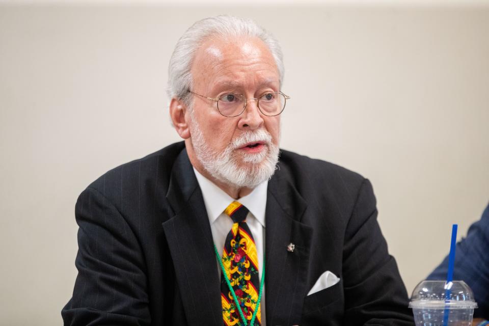 Tallahassee Classical School board chairman Barney Bishop leads a board meeting Monday, March 27, 2023. 
