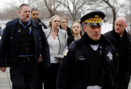 Tiffany Van Dyke, wife of former Chicago police officer Jason Van Dyke, attends the sentencing of her husband, was found guilty in the fatal shooting of Laquan McDonald at the Leighton Criminal Courts Building in Chicago, Illinois, U.S., January 18, 2019. REUTERS/Joshua Lott