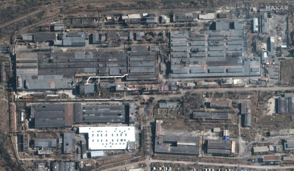 Industrial facilities hit by shells (Satellite image ©2023 Maxar Technologies)