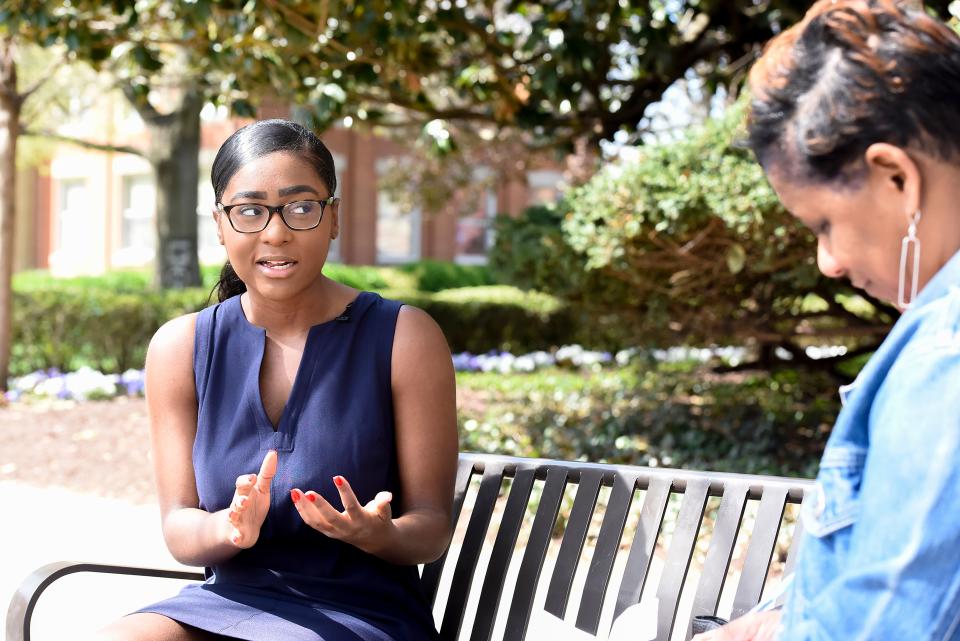 Taylor Jones, a Howard University junior, discusses the 2020 election with Deborah Barfield Berry.