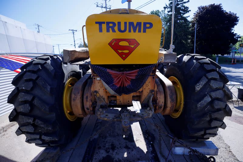 FILE PHOTO: A tractor decorated to show support for President Trump is displayed in Darien