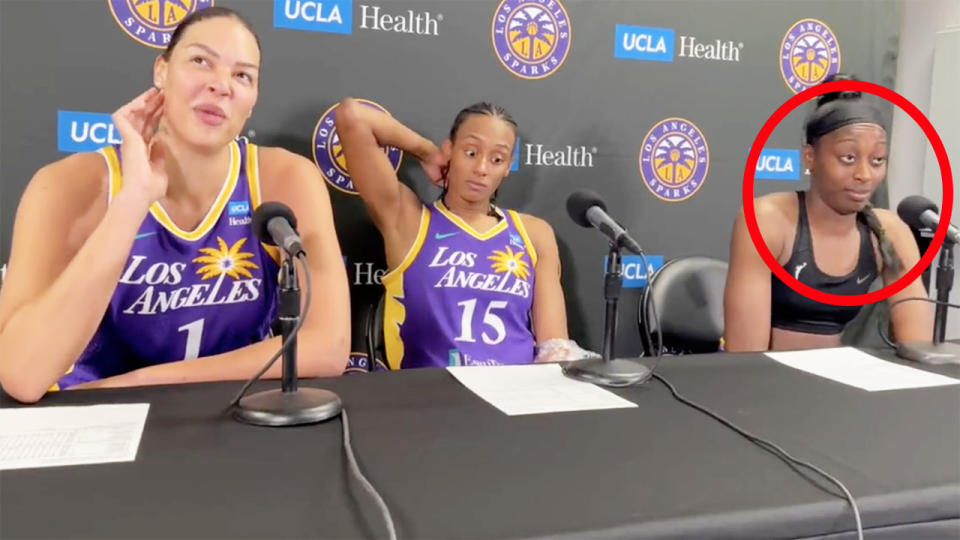 Liz Cambage's teammates, pictured here looking very uncomfortable in a recent interview.