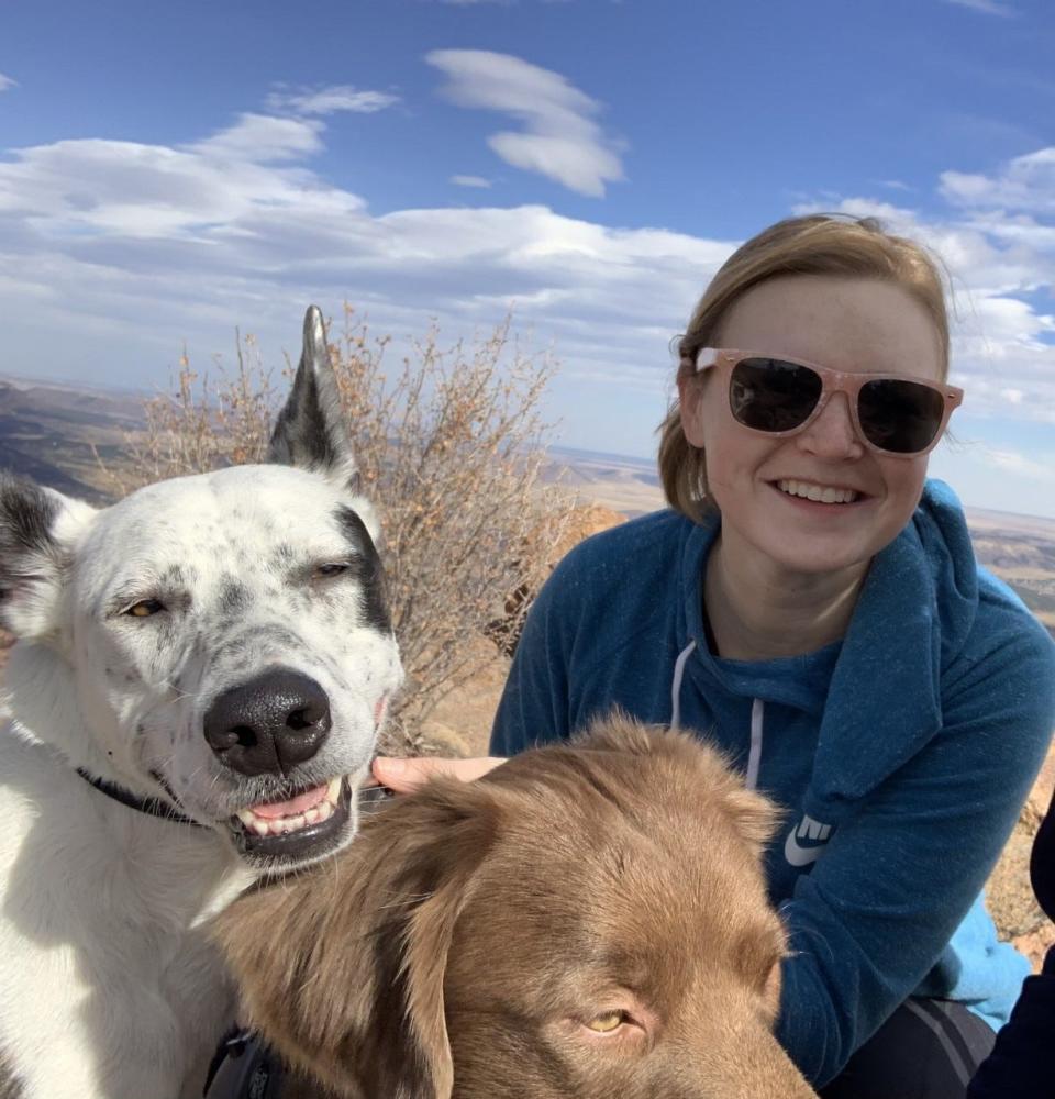 Marie Varsos with her dogs.