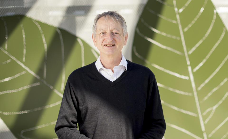 File - Computer scientist Geoffrey Hinton poses at Google's Mountain View, Calif, headquarters on Wednesday, March 25, 2015. Computer scientists who helped build the foundations of today's artificial intelligence technology are warning of its dangers, but that doesn't mean they agree on the risks or how to prevent disastrous outcomes. (AP Photo/Noah Berger, File)