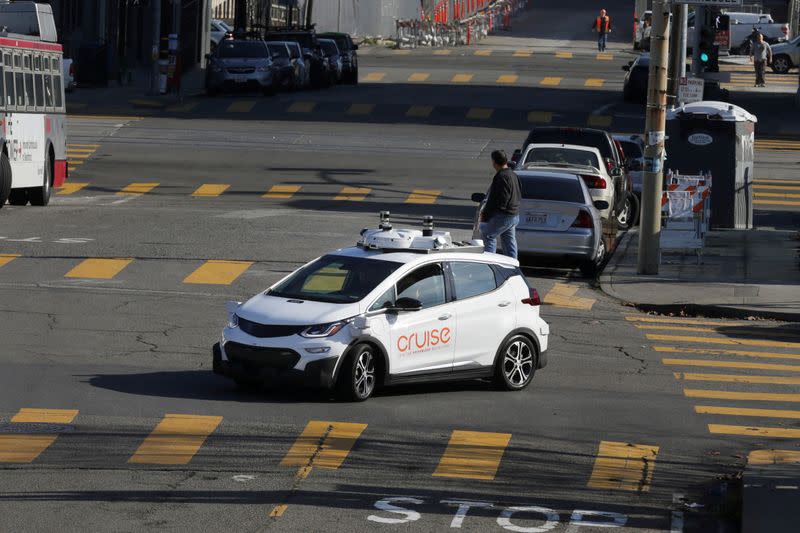 FILE PHOTO: A self-driving GM Bolt EV is seen during a media event where Cruise, GM's autonomous car unit, showed off its self-driving cars in San Francisco