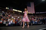 <p>At a Youngstown, Ohio rally, she wore a dress by Monique Lhuillier.</p><p><strong>RELATED: <a href="https://www.redbookmag.com/life/friends-family/a50089/melania-trump-ivanka-trump-relationship/" rel="nofollow noopener" target="_blank" data-ylk="slk:8 Things You Didn't Know About Melania's Bond With Ivanka;elm:context_link;itc:0;sec:content-canvas" class="link ">8 Things You Didn't Know About Melania's Bond With Ivanka</a></strong></p>