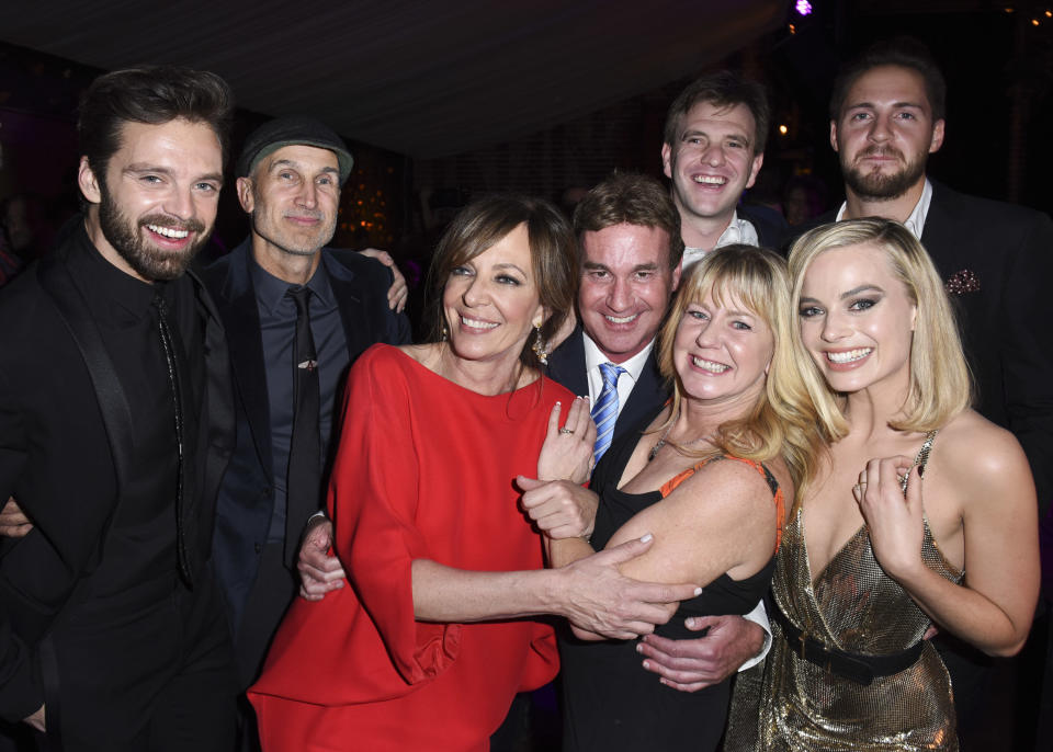 LOS ANGELES, CA - DECEMBER 05:  Sebastian Stan, Craig Gillespie, Allison Janney, Steven Rogers, Bryan Unkeless, Tonya Harding, Ricky Russert and Margot Robbie attend NEON and 30WEST Present the Los Angeles Premiere of 'I, Tonya' Supported By Svedka on December 5, 2017 in Los Angeles, California.  (Photo by Vivien Killilea/Getty Images for NEON)