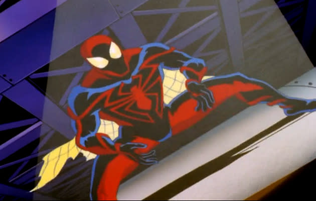 <b>Spider-Man Unlimited</b><br><br> 1999’s TV revamp ‘Spider-Man Unlimited’ saw Spidey invert his colours and pull his cape from the closet. Apparently his suit was made up of millions of helpful tiny robots too. Sadly, it appears this show wasn’t unlimited with only 13 episodes being aired. <br><br><b>[Related video: <a href="http://uk.movies.yahoo.com/blogs/editors/exclusive-total-recall-trailer-083206999.html" data-ylk="slk:Watch the new ‘Total Recall’ trailer;elm:context_link;itc:0;sec:content-canvas;outcm:mb_qualified_link;_E:mb_qualified_link;ct:story;" class="link  yahoo-link">Watch the new ‘Total Recall’ trailer</a> ]</b>