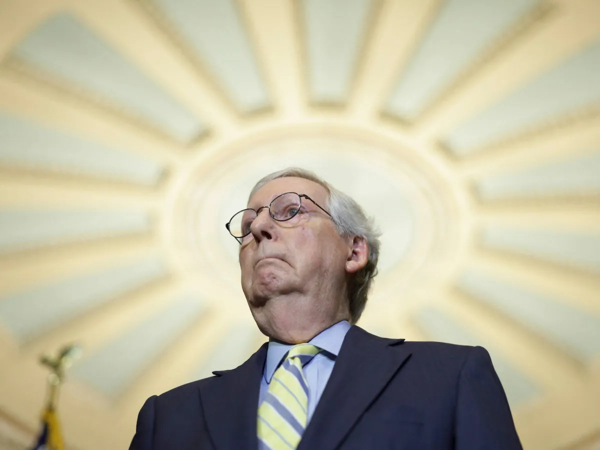 Mitch McConnell refuses to condemn racist 'great replacement theory' three separ..