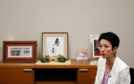 The Constitutional Democratic Party of Japan's lawmaker Renho speaks during an interview with Reuters in Tokyo, Japan, April 25, 2018. Picture taken on April 25, 2018. REUTERS/Toru Hanai