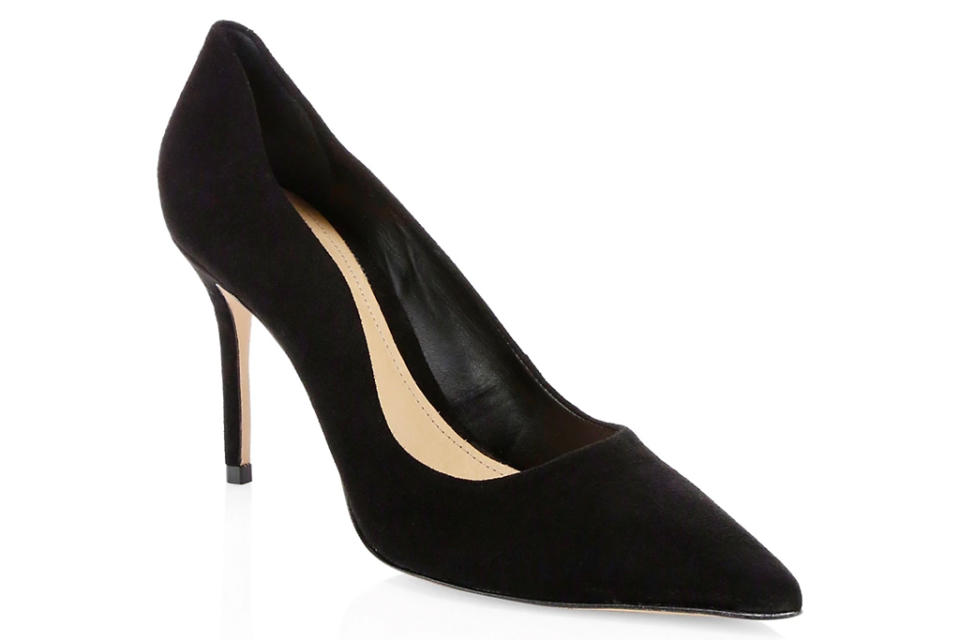 heels, pumps, black, suede, pointed toe, stiletto, schutz